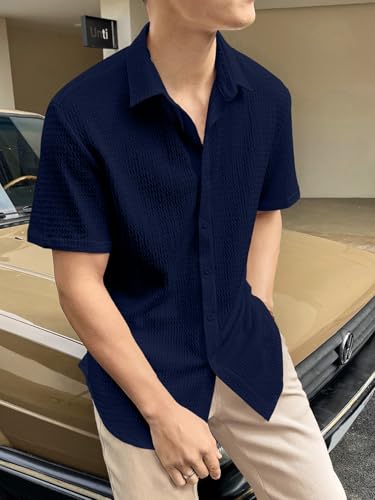 Greciilooks For Casual Stylish Polycotton Regular Formal Shirt Navy Blue