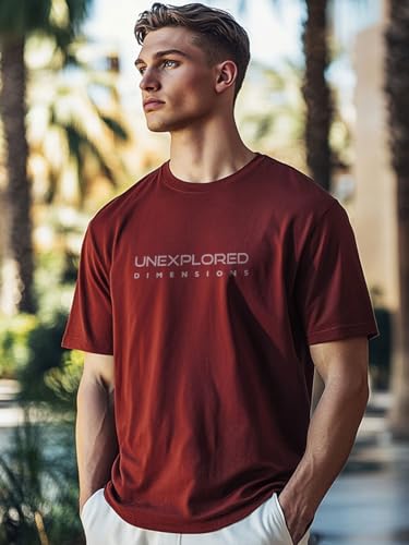 Nobero MenS Typography Regular Fit T-Shirt (1M-Twts-C0818-Sa_Wine Red