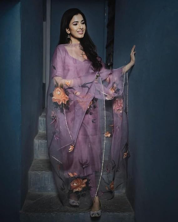 Patlani WomenS Full Stitched Solid Salwar Suits With Floral Printed Dupatta.