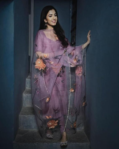 Patlani WomenS Full Stitched Solid Salwar Suits With Floral Printed Dupatta.