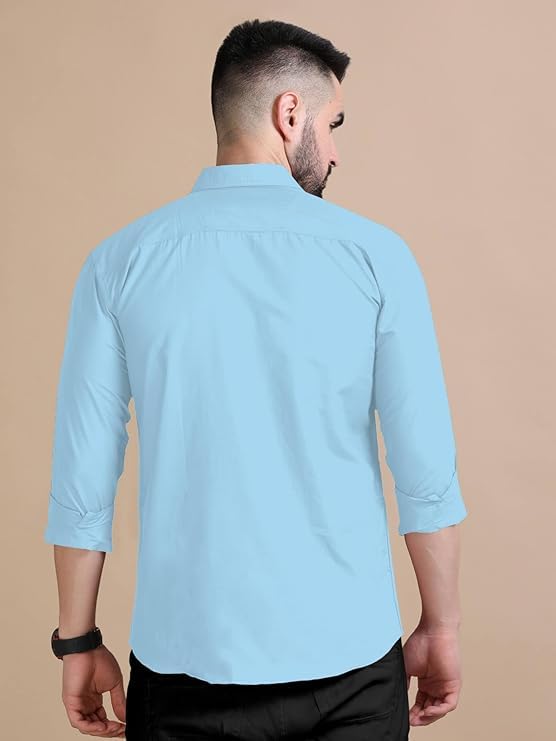 Rebelify MenS Double Pocket Shirt  Classic Casual Cotton Blend With Adjustable Cuffs Sky Blue