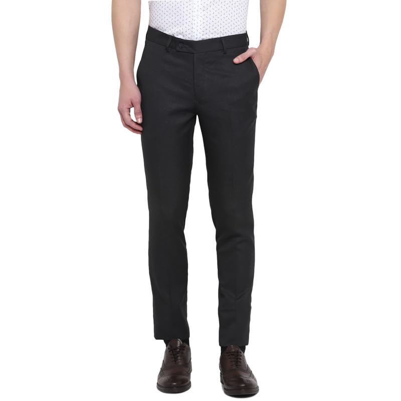 Turtle Men Poly-Viscose Black Solid Slim Fit Formal Trouser