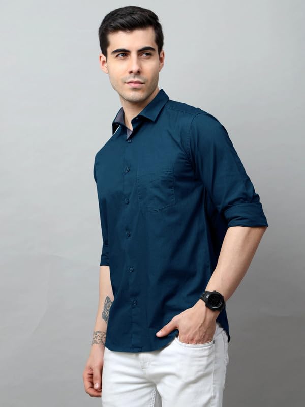 Tee Projekt Mens Solid Regular Fit Shirt (Tee Pin4_Teal-White