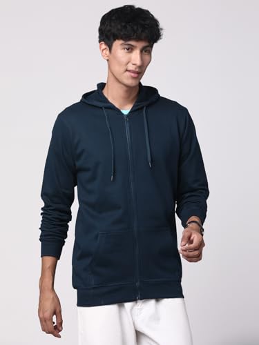 ADRO Mens Cotton Solid Zipper Hoodie Sweatshirts (ZH23-PLN-SB_Teal)