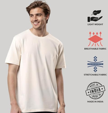 ADRO Mens T Shirts | Solid Tshirts for Men | Pure Cotton Lycra Fabric | 4 Way Stretch Smart tech Tshirt | Pack of 2 Round Neck T
