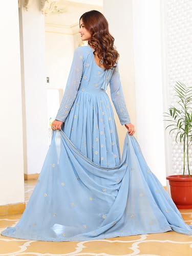 Fashion Basket Georgette Anarkali Kurta For Women Sky Blue