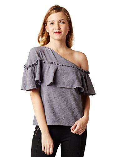Miss Chase WomenS Grey One-Shoulder Ruffled Top(Mcaw17Tp08-84-17-03_Grey_Small)
