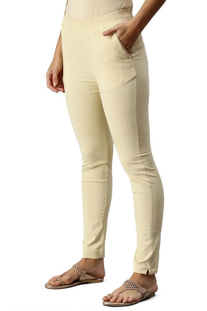 Soch Womens Beige Viscose Solid Ankle Length Pant