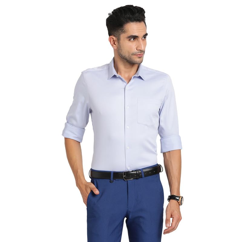 Turtle Men Cotton Stretch Slim Fit Light Blue Solid Formal Shirt
