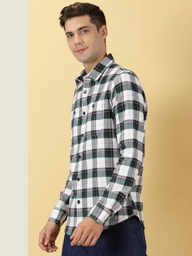 Thomas Scott Mens Slim Fit Full Sleeves Tartan Checked Casual Shirt (Green)