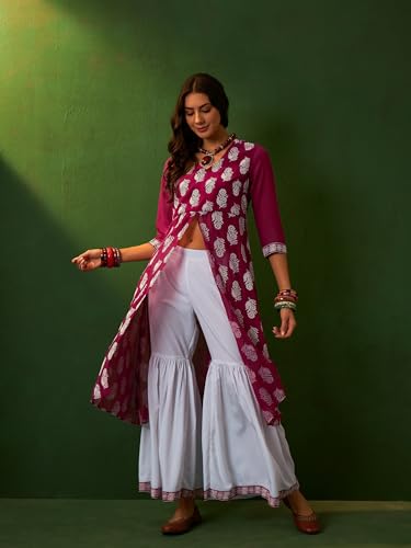 ZIYAA Pink Georgette Flare Kurta Sharara Set(SGKUGR4051ANDSH)