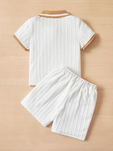 AVANOVA Boys 2-Piece Outfit Set  White Knitted Polo Collar Short Sleeve T-Shirt with Matching Shorts | Casual Summer Clothing fo