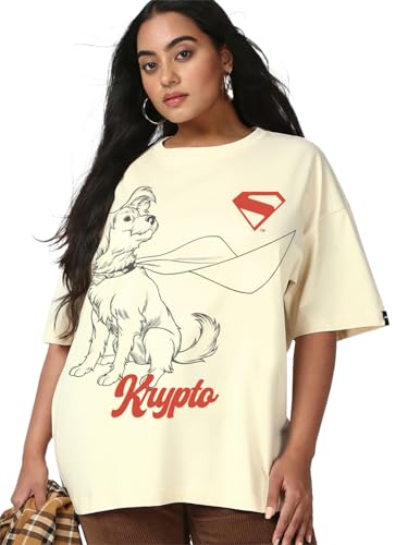 Bewakoof Official Dc Merchandise Superman WomenS Graphic Print Oversized Fit Half Sleeve Round Neck Pure Cotton Plus Size T-Shir