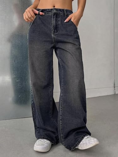 GRECIILOOKS Regular Pant Baggy High Waist | Bell Bottom Jeans for Women (GL-DJ-30_Dark Blue
