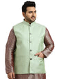 SOJANYA Plus (Since 1958), Men's Jacquard Silk Pista Green Self Design ONLY Nehrujacket-46