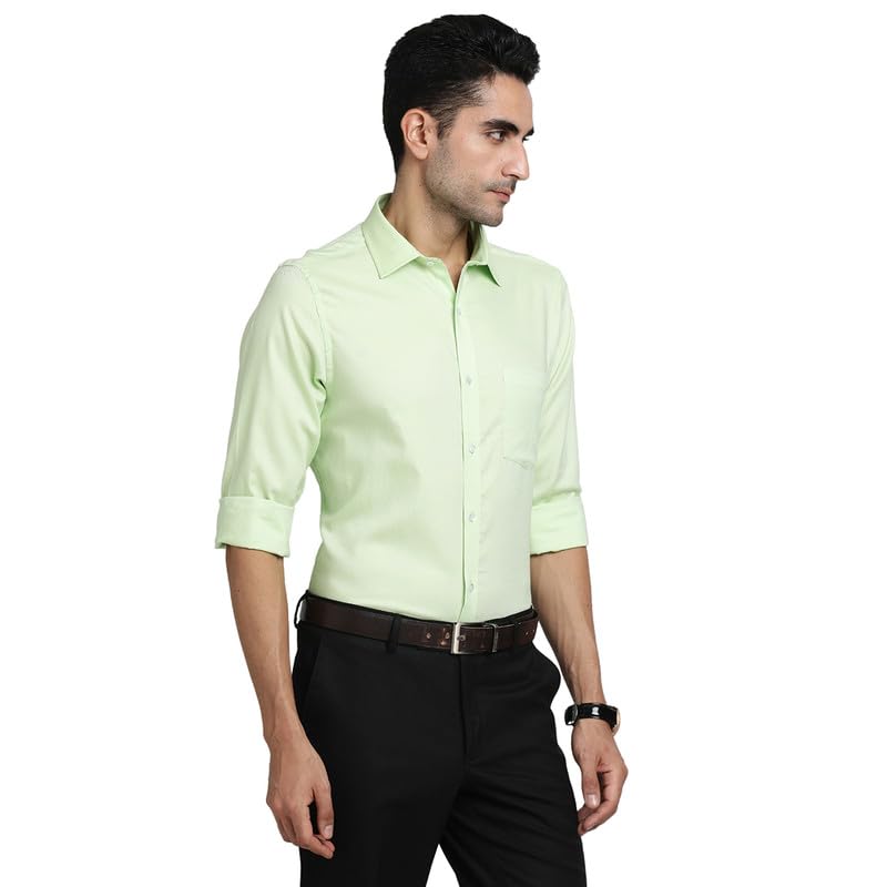 Turtle Men 100% Cotton Green Solid Slim Fit Formal Shirts