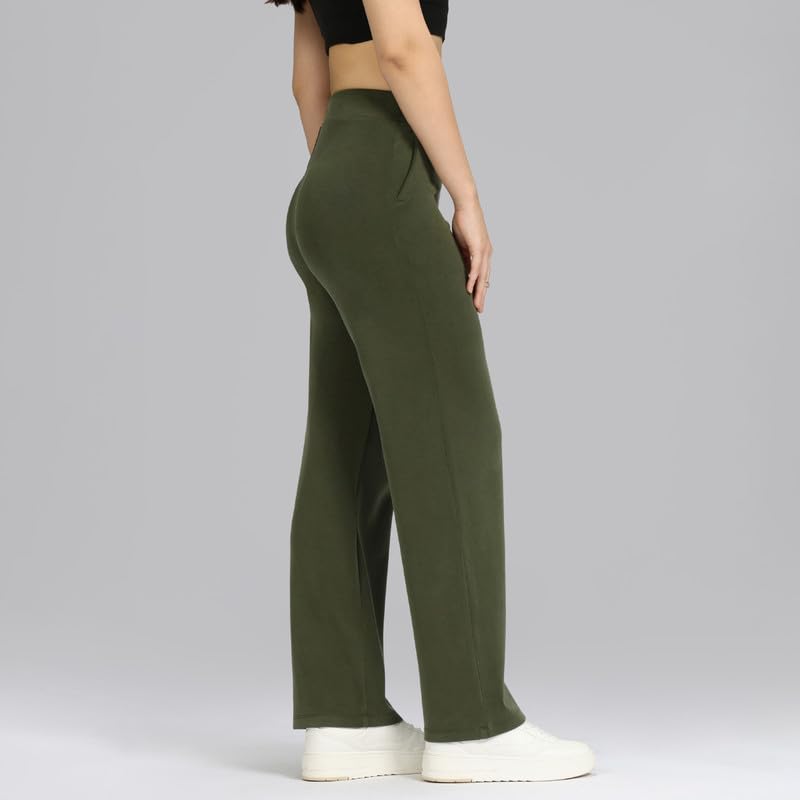BlissClub Womens BareButter Straight Pants, High Rise, Straight fit,Pockets, Comfortable Waistband,Tall Variant Above 55