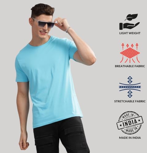 ADRO Men's Solid Regular Fit T-Shirt (RCM3-PLN-MI-OL-BE_Mint,Olive,Beige