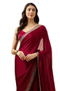 Cb-Colebrook Women'S Soft Satin Saree With Embroidered Sequin Border With Blouse Piece, Traditional Indian Ethnic Wear, Party, W