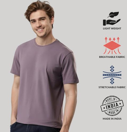 ADRO Mens T Shirts | Solid Tshirts for Men | Pure Cotton Lycra Fabric | 4 Way Stretch Smart tech Tshirt | Pack of 2 Round Neck T