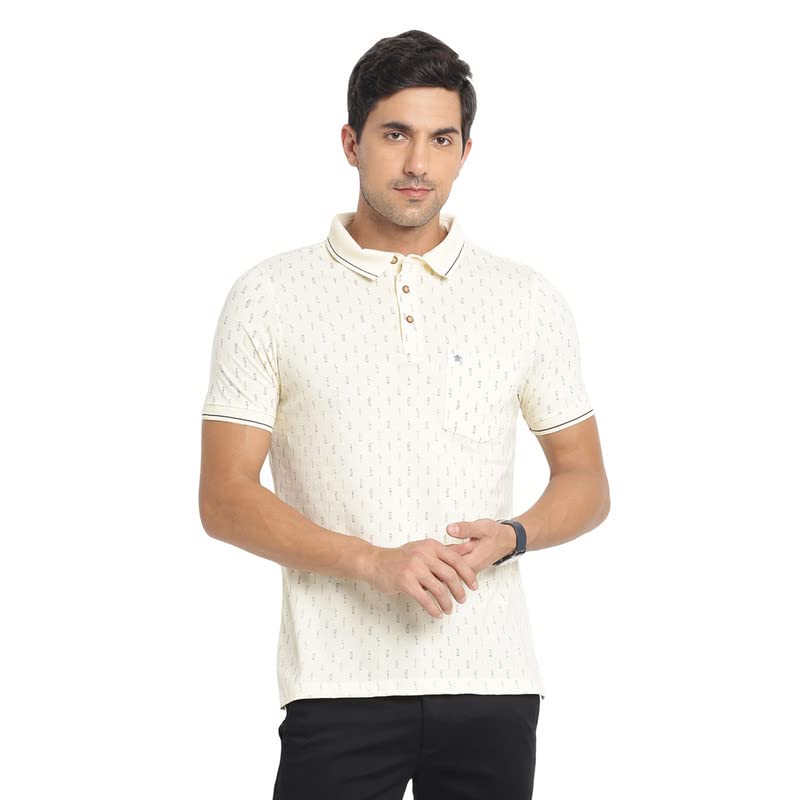 Turtle Men Cotton Cream Printed Polo Neck T-Shirts