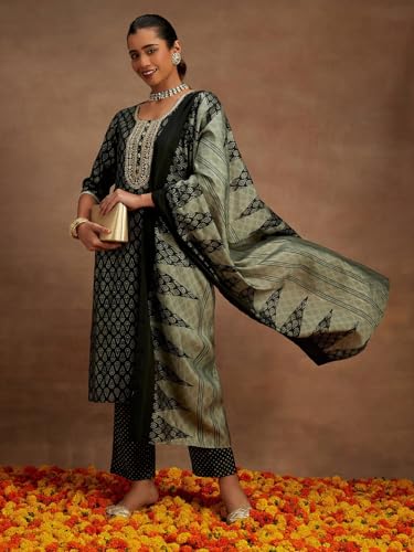 Libas WomenS Silk Blend Kurta Sets (34628_Green
