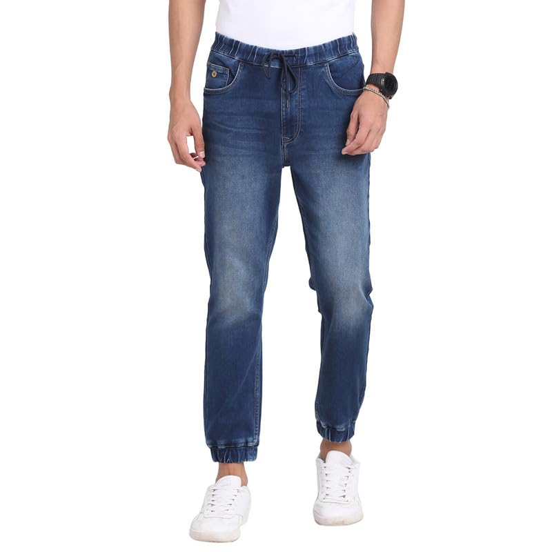 Turtle Men Cotton Stretch Navy Blue Plain Flat Front Casual Jogger Jeans
