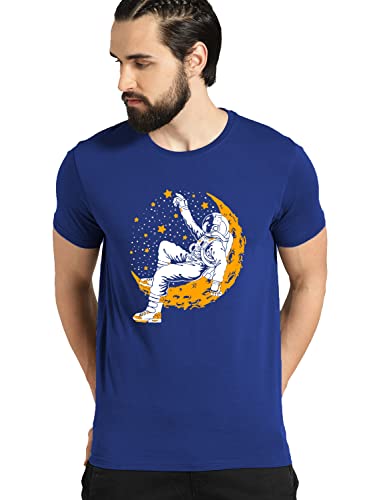 ADRO Astronaut Graphic Design Mens Printed T-Shirts (RNR-M-Moon-RB_Royal Blue_XL)