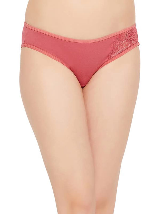 Clovia Womens Cotton Low Waist Bikini Panty with Lace Insert (PN1380A22_Pink_XXL)