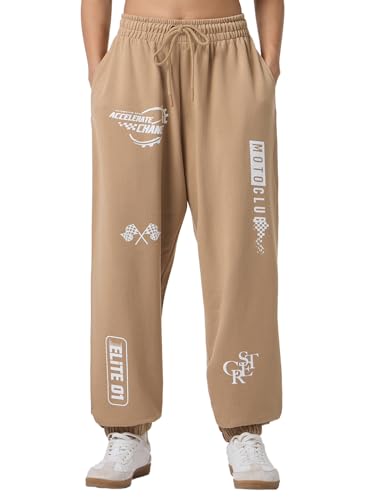 Bewakoof WomenS Typography Super Loose Fit Terry Joggers_677390_Beige_M