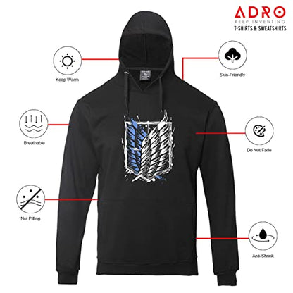 ADRO Men's Cotton Neck Hooded Sweatshirt (H22-M-WINN-BL)