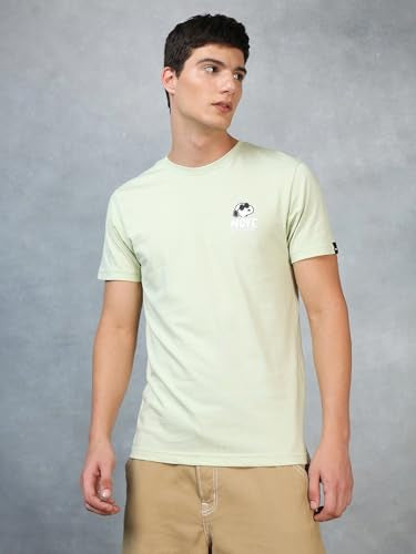 Bewakoof X Official Peanuts Merchandise MenS Move On Graphic Print 100% Cotton T-Shirt - Regular Fit, Round Neck, Half Sleeves