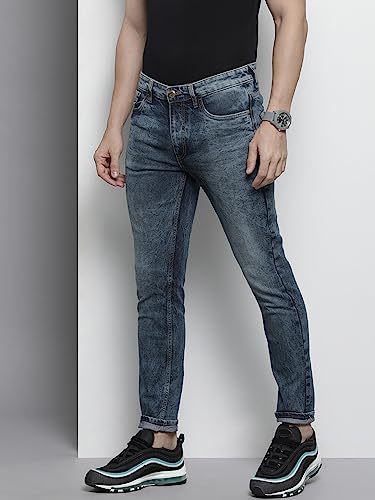The Indian Garage Co Men Slim Fit Badges Mid-Rise Stretchable Jeans Blue