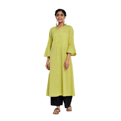 Fabindia Women Cotton Cambric Chikankari Long Kurta