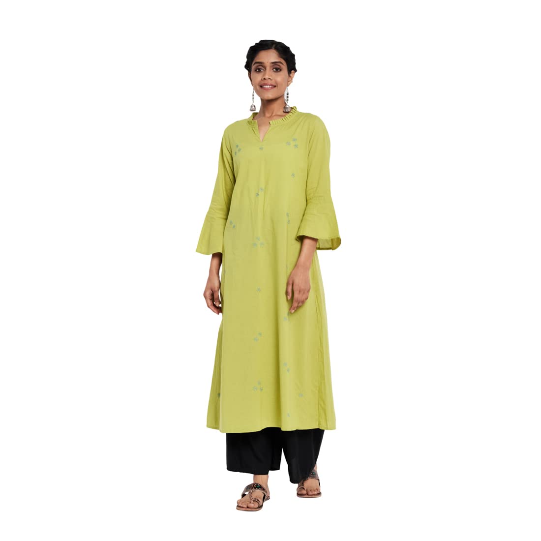 Fabindia WomenS Cotton Embroidered Regular Kurta (100795502_Green