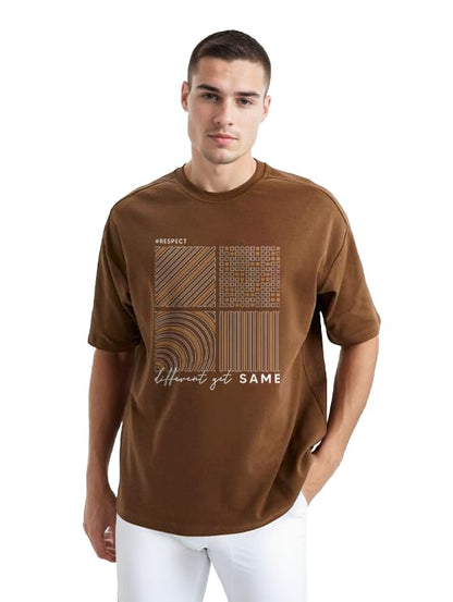 Nobero MenS Cotton Graphic Print Oversized Fit T-Shirt (1M-Twrt-C0773-Ns_Brown