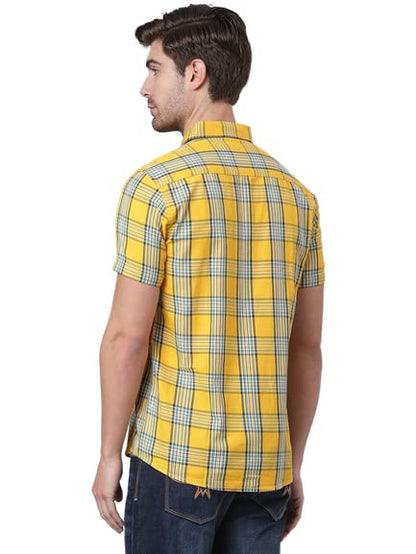 Thomas Scott Mens Checkered Slim Fit 100% Cotton Casual Shirt with Half Sleeve