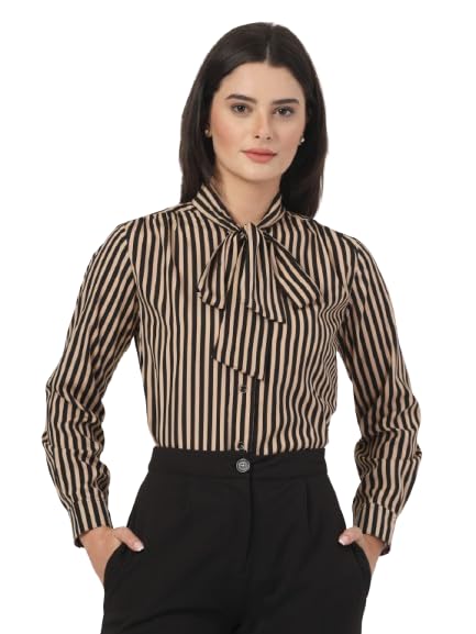 Style Quotient Women Beige Striper top with Front tie-up