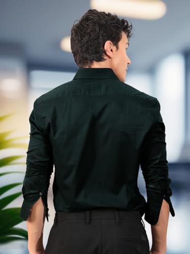Pinkmint Mens Long Sleeve Button Down Olive Green Shirt for Men Collared Casual Formal Soild Shirt