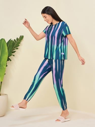 Sweet Dreams Women Printed Pyjama Set Teal