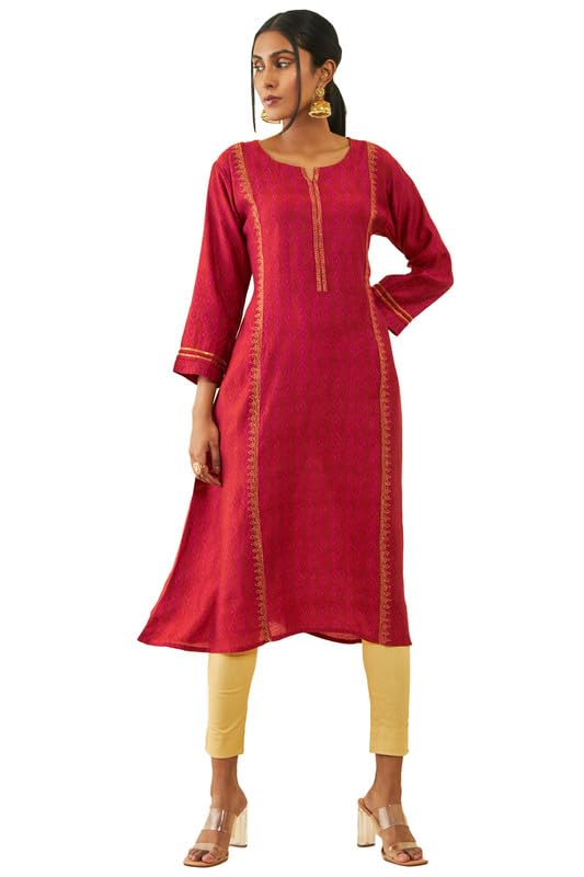 Soch Womens Muslin Printed A-Line Kurta with Zari Embroidery Details