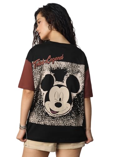 The Souled Store Mickey Mouse: Total Legend Women and Girls Short Sleeves Round Neck Graphic Printed Cotton Oversized Lightweigh