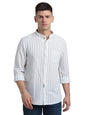 Turtle Men Cotton Linen Grey Stripe Slim Fit Casual Shirt