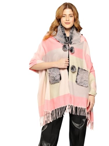 Aarika Womens Winter Wear Pink Colour Check Woolen Pocho-(Free-Size)-(St-Poncho-W-Ms-01-Pink-Free-Size)