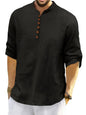 Macsivo MenS Cotton Blend Short Kurta With Solid Mandarin Collared Full Sleeve Curved Hem Length | Kurta For Men Stylish Black