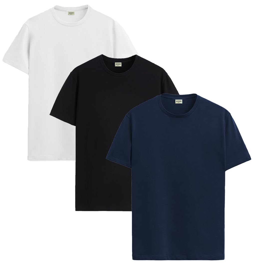 ADRO T Shirts Pack of 3 Mens Tshirts Cotton T Shirts for Men Pack of 3 T Shirts Regular Fit Tshirts Combo T Shirts Solid Tshirt