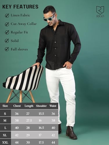 Rigo Linen Solid Shirts for Men | Full Sleeves Regular Fit Mens Shirt | Casual Shirt | Beach | Party | Outing Wear Shirt for Bo