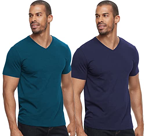 ADRO Men's V Neck Combo Plain Cotton T-Shirts_VCM2-PLN-NB-SB-XL