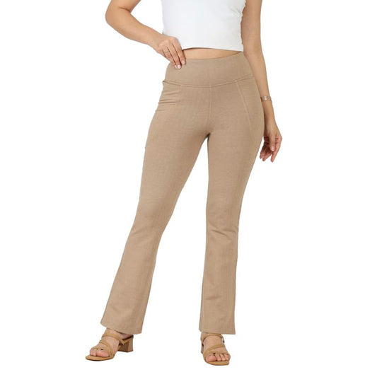 BlissClub Women Werk-It Flare Pants | High Rise| Wide Waistband | Lightweight & Breathable Cottonflex Fabric | 4 Pockets| Herrin