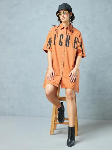 Bewakoof Official Disney Merchandise WomenS Graphic Printed Oversized Fit Half Sleeve Collared Cotton Twill Shirt Dress 603368